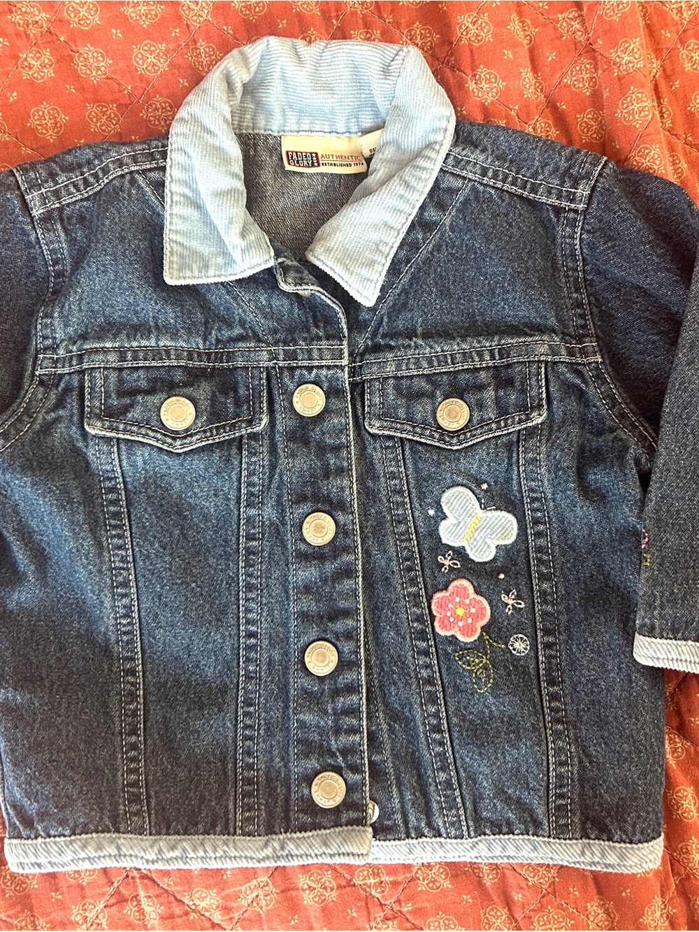18 month Faded Glory Blue Denim Jacket with Embroidered Butterfly & Flower